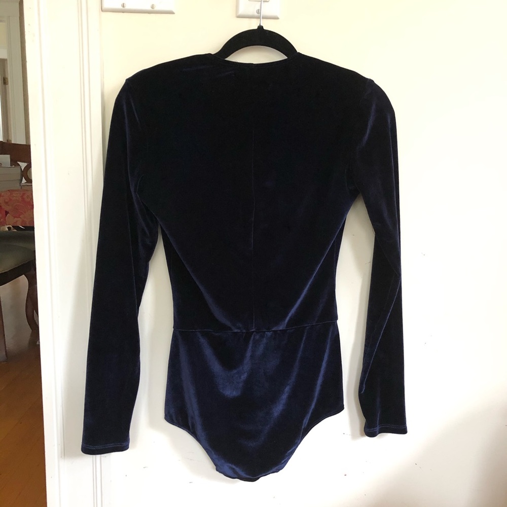 Reformation Deep Navy Velvet Lace-Up Long Sleeve Bodysuit - Picture 3 of 5